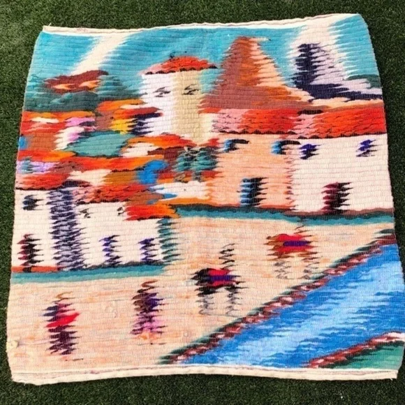 Peruvian folk art wool tapestry wool rug